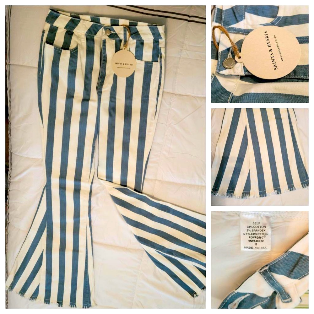 Saints & Hearts NWT bell bottom big flair pinstripe jeans